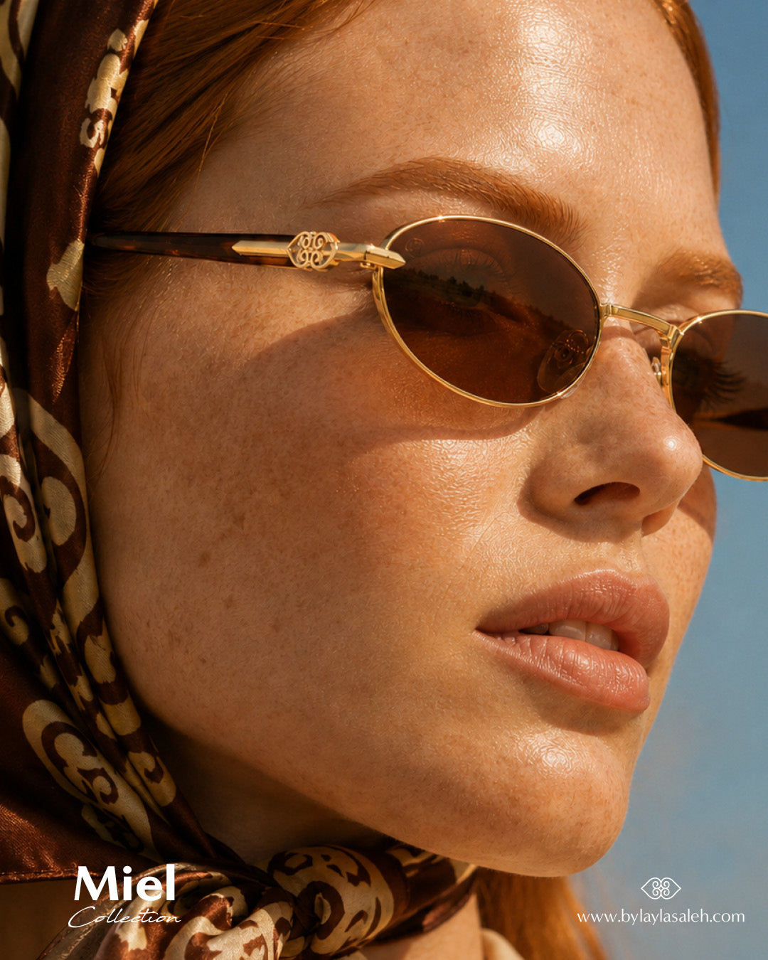 Miel gold oval sunglasses — Miel Collection campaign